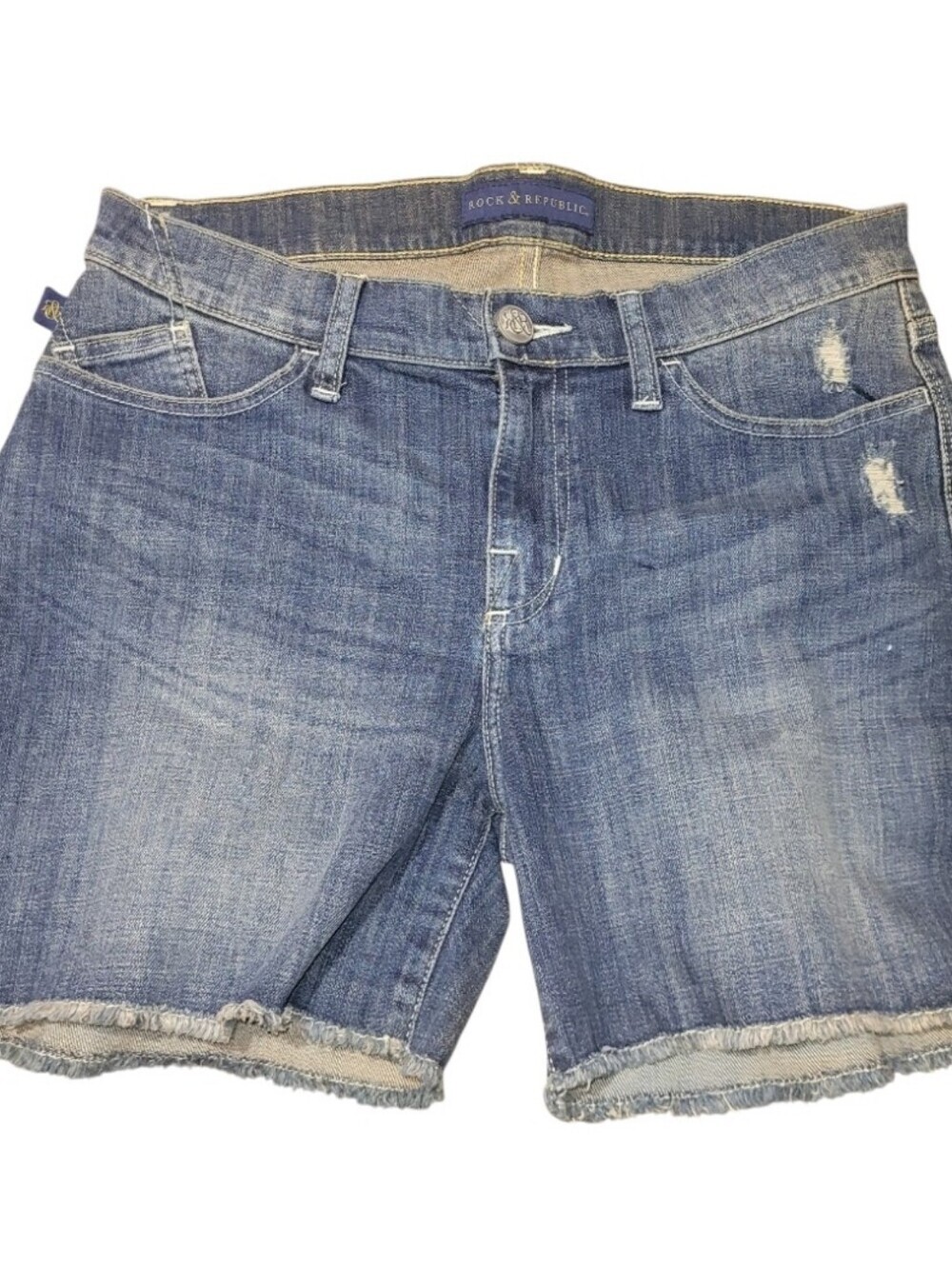 Rock & Republic Women's Blue Denim Cutoff Rough Edge Distressed Shorts Size 10